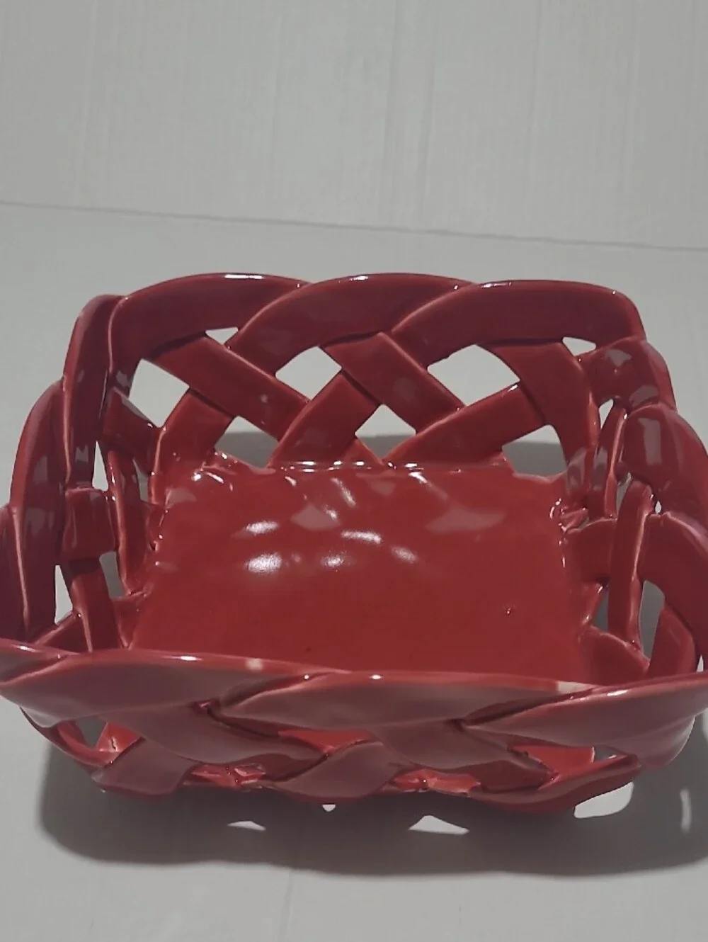 Glossy Red Ceramic Woven Decorative Bowl